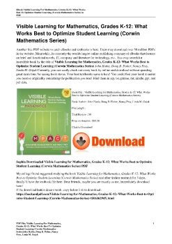 Visible Learning for Mathematics, Grades K-12: What Works Best to Optimize Student Learning (Corwin Mathematics Series)John Hattie, Doug B. Fisher, Nancy Frey, Linda M. Gojak