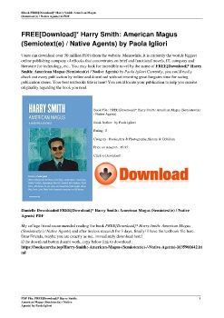 FREE[Download]* Harry Smith: American Magus (Semiotext(e) / Native Agents) by Paola Igliori