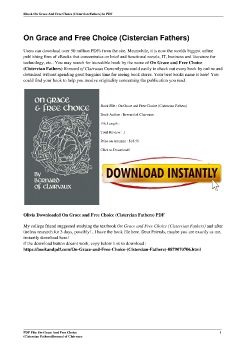 On Grace and Free Choice (Cistercian Fathers)Bernard of Clairvaux